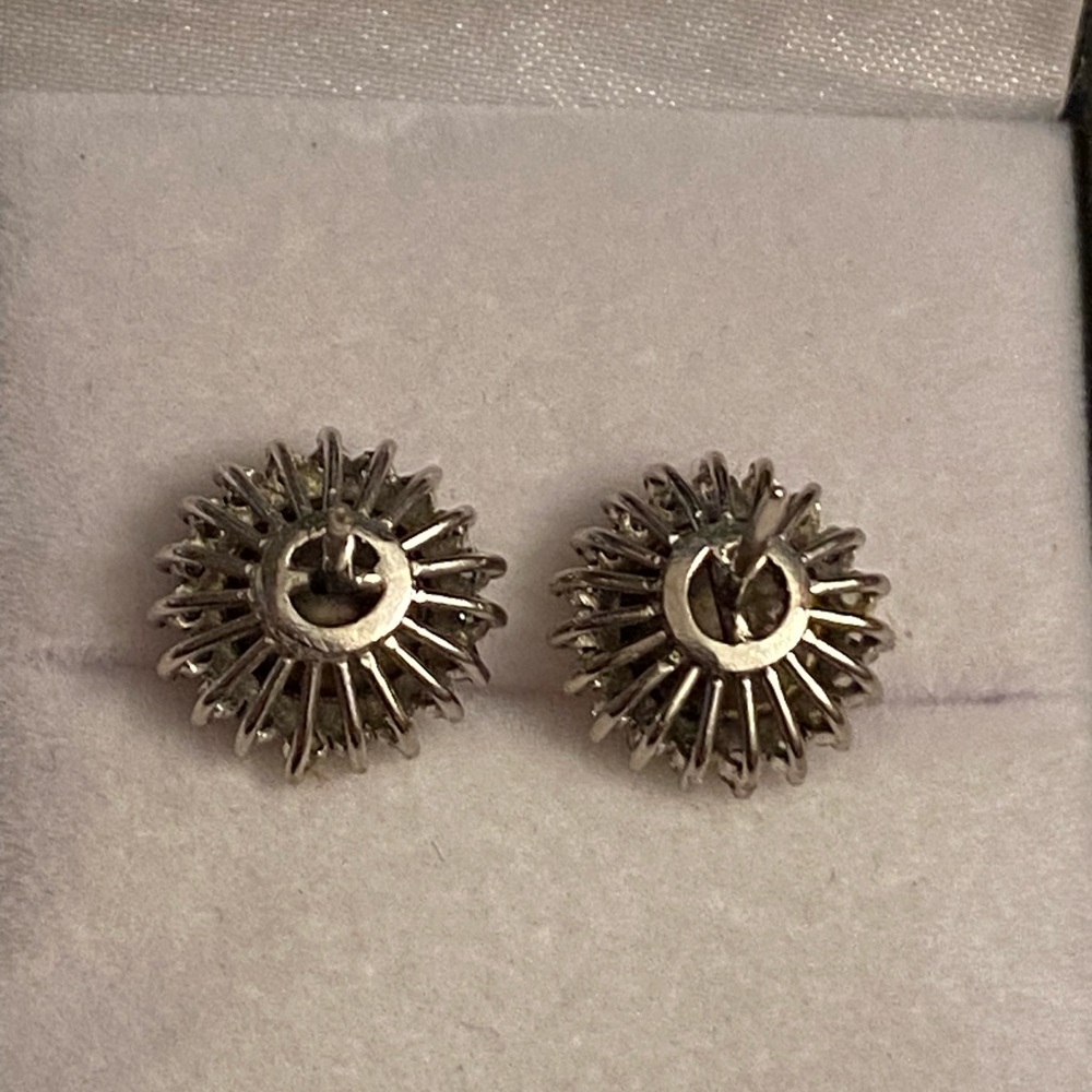 Vintage Diamond 14K White Gold Stud Earrings Jackets - Picture 5 of 12